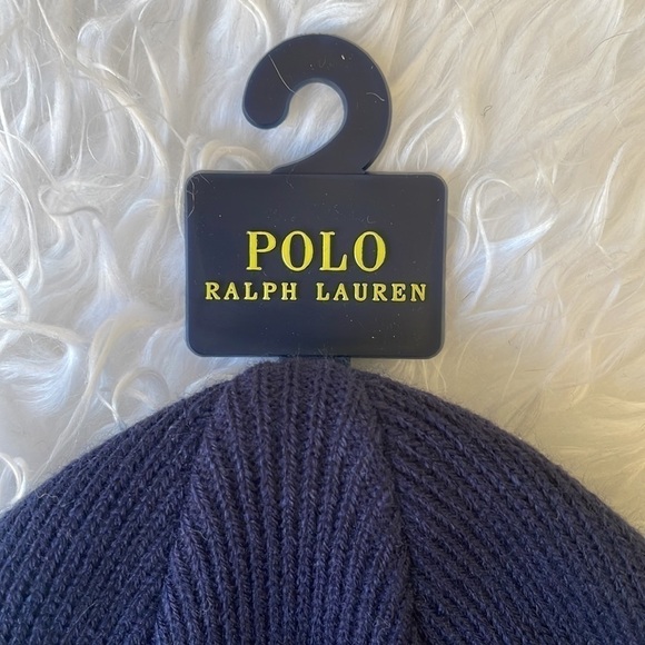 Brand New Polo Ralph Lauren Navy Blue Knit Cuff Beanie Hat Embroidered Big Pony - Picture 4 of 9